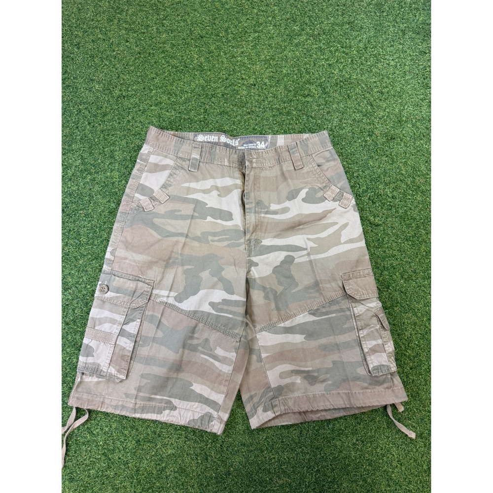 Mens Camo Cargo Shorts Size 34 Seven Souls Camouflage Utility Pockets‎